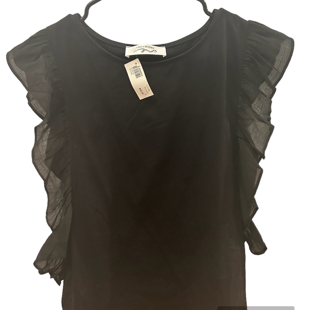 LOVE & REVENGE SHORT SLEEVES BLACK WITH RUFFLES ON SIDES SIZE SMALL BRAND NEW